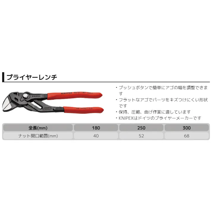 クニペックス プライヤーレンチ 8601-300SB モンキーレンチ兼用 配管作業 アジャスタブルプライヤー 506212012【別送品】