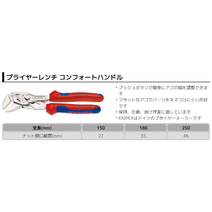 クニペックス プライヤーレンチ SB 8605-150 モンキーレンチ兼用 配管作業 アジャスタブルプライヤー 506212515【別送品】