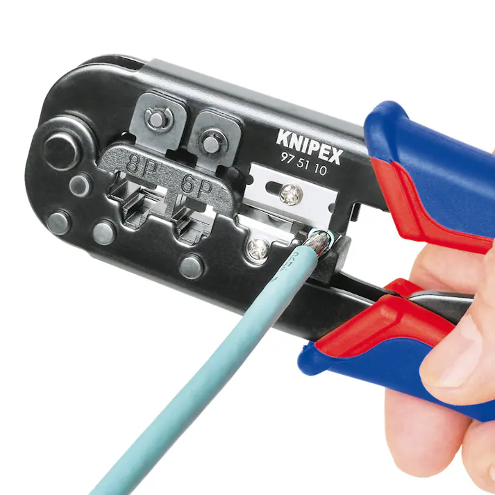 クニペックス ウエスタンプラグ圧着ペンチ 6/8ピン 9751-10SB クリンピングプライヤー 端子圧着 電気工事 506281109【別送品】