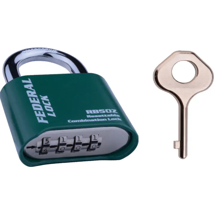 フェデラル ダイヤル式 南京錠 チェンジKEY付 グリーン RB50ZR-GN-P 防犯錠 4桁ダイヤル 鍵 3678000062【別送品】