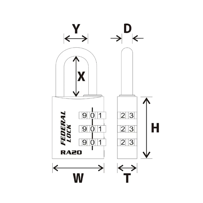 フェデラル ダイヤル式 アルミ 南京錠 20mm シルバー RA20-S-P 防犯錠 3桁ダイヤル キャリーケース 3678001067【別送品】