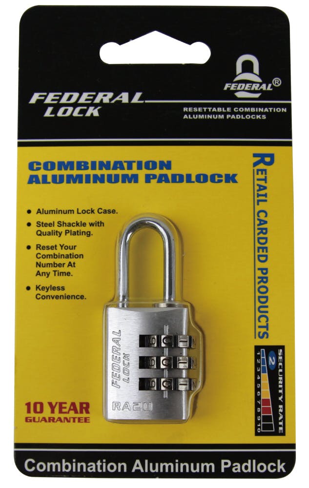 フェデラル ダイヤル式 アルミ 南京錠 20mm シルバー RA20-S-P