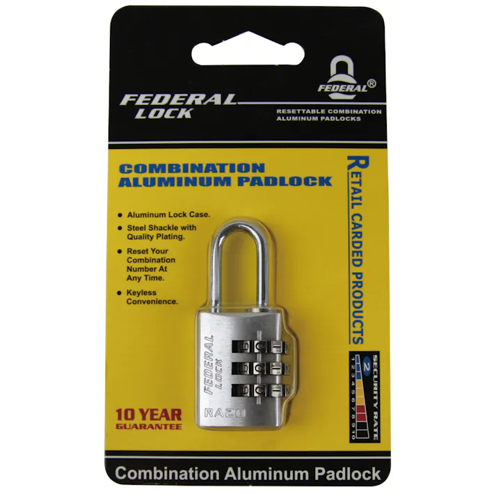 フェデラル ダイヤル式 アルミ 南京錠 20mm シルバー RA20-S-P 防犯錠 3桁ダイヤル キャリーケース 3678001067【別送品】