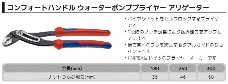 ＫＮＩＰＥＸ アリゲーター・ウォーターポンププライヤー・落下防止 8802-300TBK クニペックス ウォーターポンププライヤー アリゲーター 落下防止付