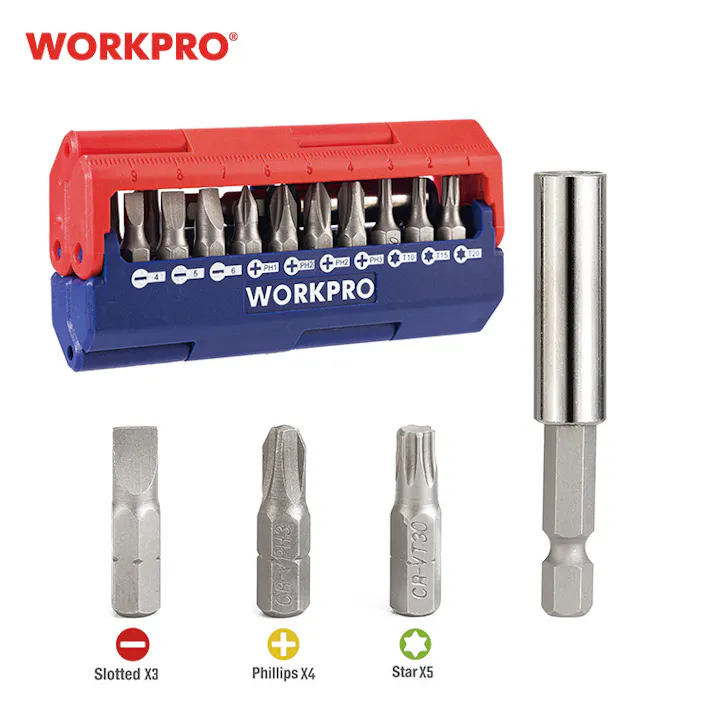 WORKPROワークプロ ワークプロ 13点組 プラス・マイナス・トルクスビットセット ホルダー付き WP221062 工具セット ドライバービット ケース付 764000017【別送品】