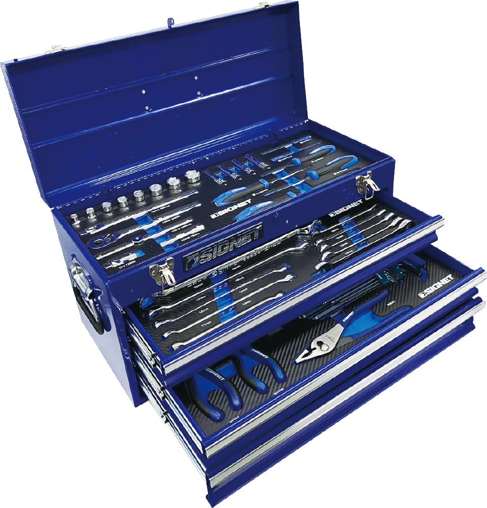 SIGNET 85点組 3/8DR・1/4DR 3段 ツールボックス 工具セット ブルー