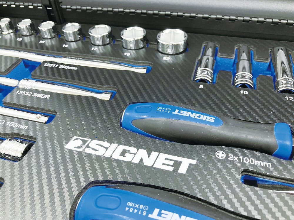 SIGNET 85点組 3/8DR・1/4DR 3段 ツールボックス 工具セット ブルー
