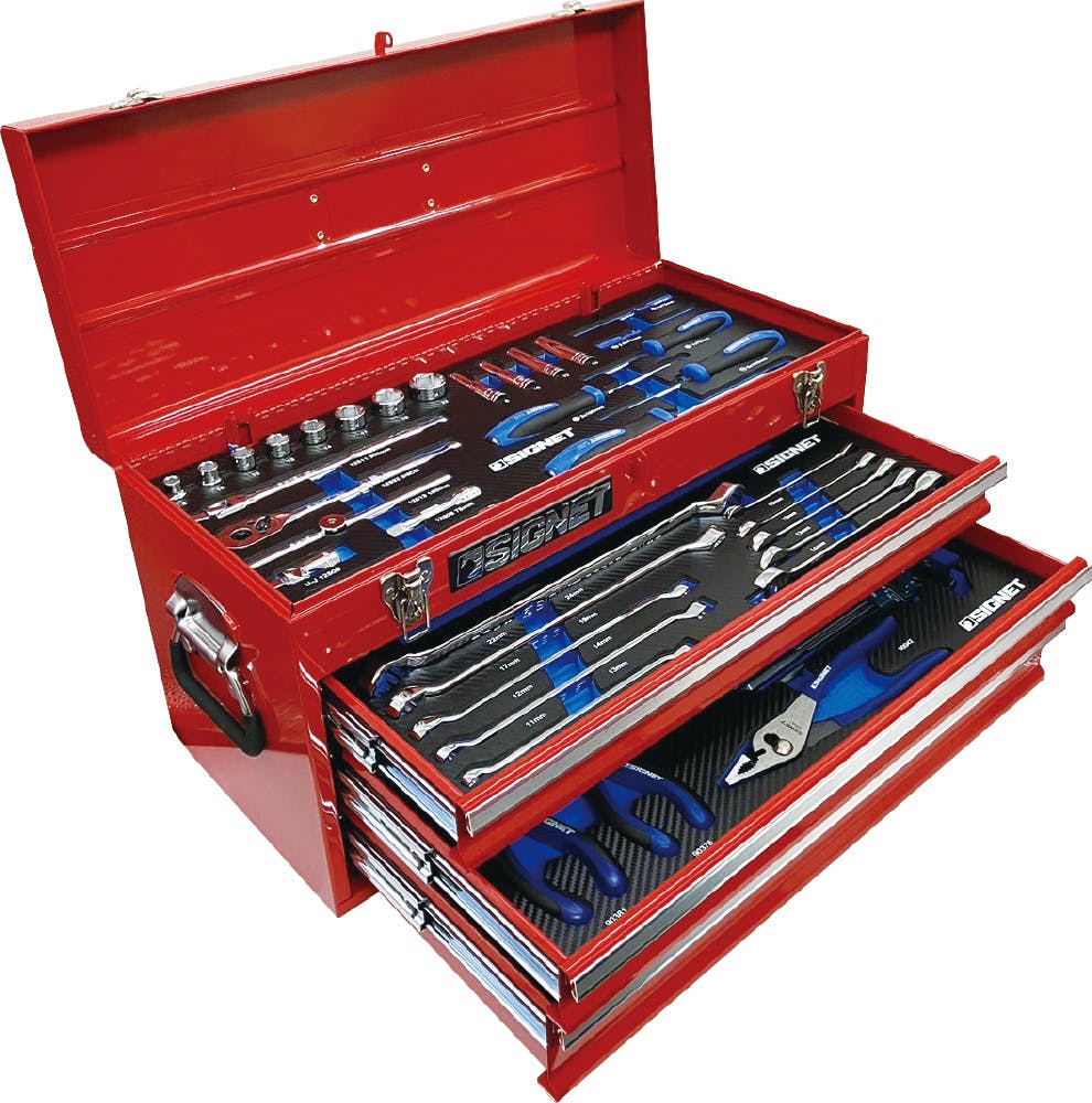 専用　3箱 SIGNET 85点組 3/8DR・1/4DR 3段 ツールボックス 工具セット レッド