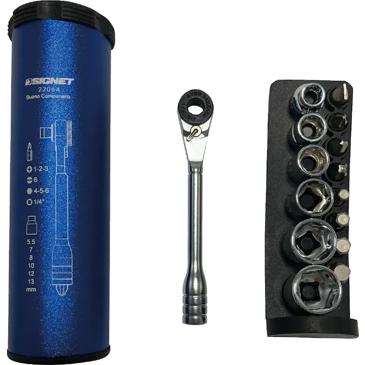 SIGNET 15点組 1/4DR ミニラチェットセット ブルー ビット・ソケット・工具ケース付 車整備・DIY向け 22064 ブルー 持ち運び便利 自転車修理 車載工具 000856822064【別送品】
