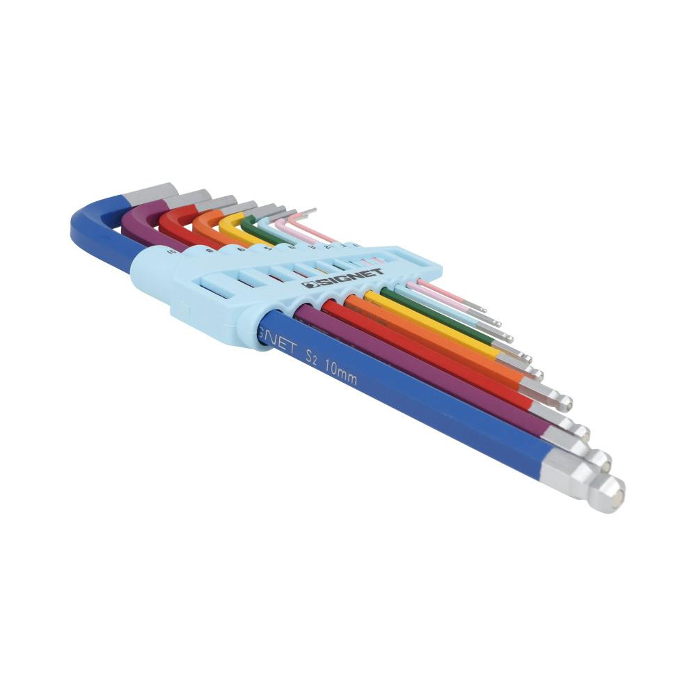SIGNET 9本組 L型 ボール付 レインボー 六角レンチセット ロングタイプ