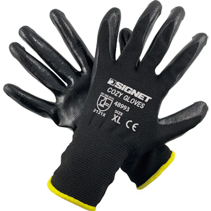 SIGNET 耐油ニトリルゴム製 エアーグローブCOZY ブラック Lサイズ 48992 作業用 手袋 メンテナンス 000856848992【別送品】