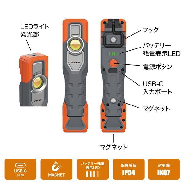 SIGNET 最大800ルーメン 充電式 高演色LED ハンドライト マグネット付