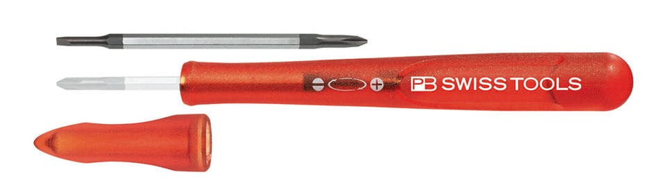 ピービースイスツールズ 精密ドライバー プラス・マイナスブレード付 レッド 0.4×2.5mm 軸長30mm プラス対応 キャップ付 168.0-30 000501037002【別送品】
