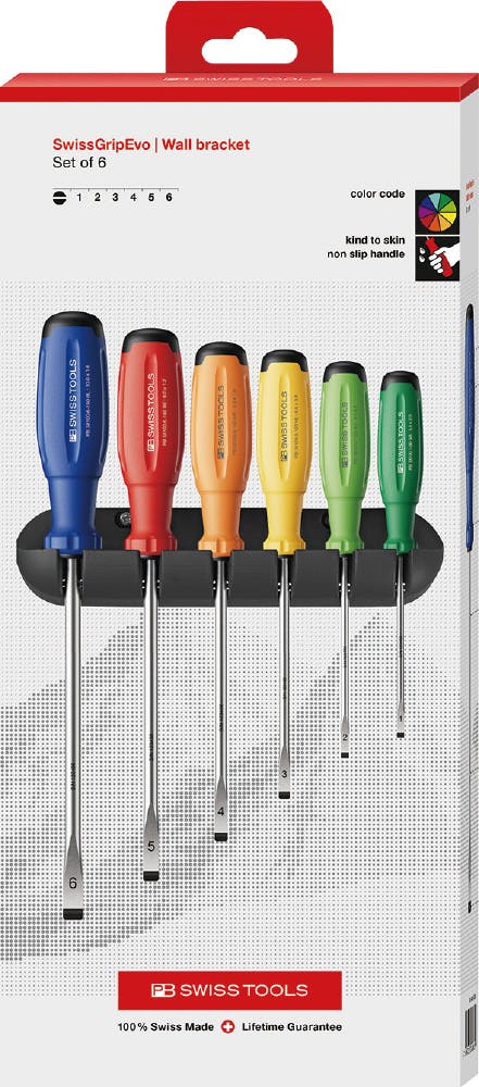 ピービースイスツールズ 6点入 スイスグリップEVO レインボー ドライバーセット ホルダー付 箱付 精密作業 DIY ねじ締め 38240.HRBCBB 000501900784【別送品】