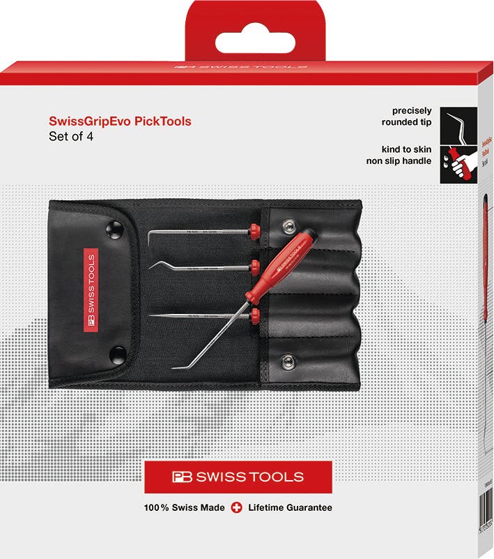 ピービースイスツールズ スイスグリップEVO 4点入 ピックツール ロールケース付 箱付 細部作業 内装はがし DIY 38681.CBB 000501900806【別送品】