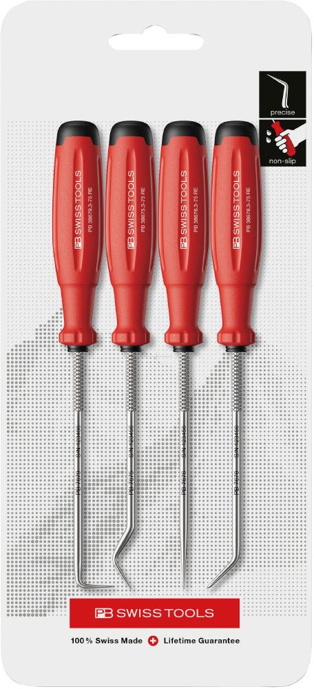 ピービースイスツールズ スイスグリップEVO 4点入 ピックツール 台紙付 細部作業 内装はがし DIY 38680.CN 000501900809【別送品】