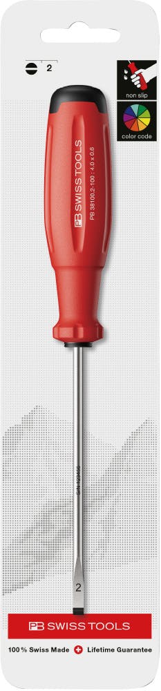 ピービースイスツールズ スイスグリップEVO マイナスドライバー 刃先4.0×0.6mm 台紙付 ねじ締め 精密作業 DIY 38100.2-100CN 000501900900【別送品】