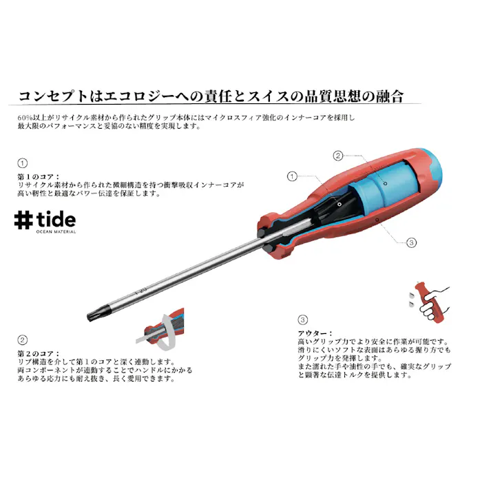 ピービースイスツールズ 24ギア ラチェットドライバーハンドル ツイスター 軸長100mm マグネット ビットホルダー 握りやすい 38510.R-100 000501900924【別送品】