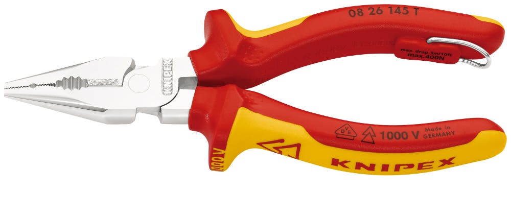 クニペックス 1000V 絶縁ニードルノーズペンチ 落下防止 全長145mm
