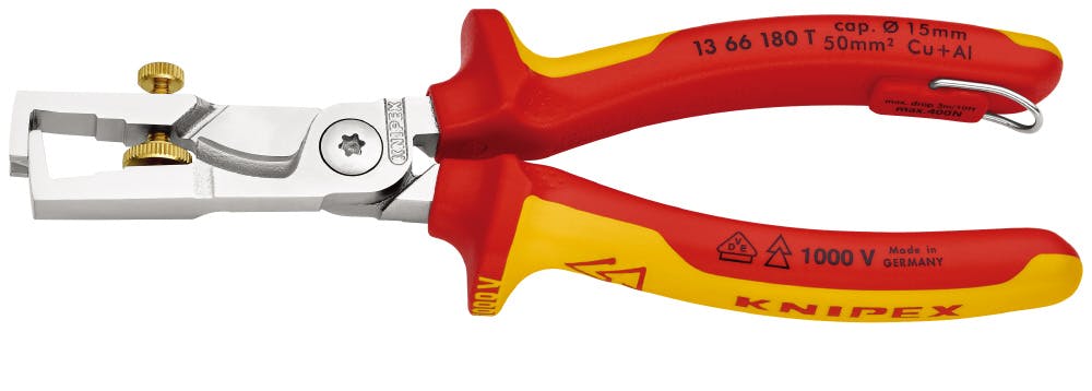 クニペックス 1000V 絶縁カッティングストリッパー 落下防止 全長180mm 被覆剥き 電線加工 配線作業 電工工具 DIY 1366-180T 000506033265【別送品】