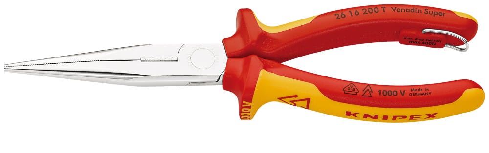 クニペックス 1000V 絶縁先長ラジオペンチ落下防止 全長200mm 細線加工 つかむ 曲げ作業 電子工作 精密作業 DIY 2616-200T 000506064619【別送品】