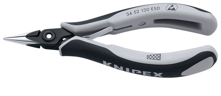 クニペックス ESD 精密プライヤー 丸 クロスメッシュ 全長130mm つかむ 締める 曲げ作業 万能工具 修理作業 DIY 3452-130ESD 000506108522【別送品】