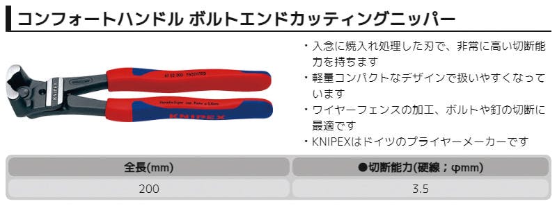 クニペックス 85° ボルトエンドカッティングニッパー コンフォート