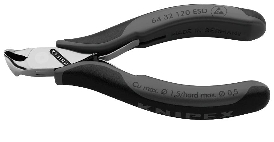 クニペックス ESD エレクトロニクス エンドカッティングニッパー 全長120mm 電線切断 配線作業 細線カット 電工工具 DIY 6432-120ESD 000506160006【別送品】
