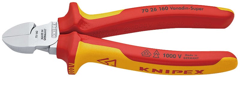 クニペックス 1000V 絶縁斜ニッパー 全長110mm 電線切断 配線作業 細線カット 電工工具 DIY 7026-160 000506172160【別送品】