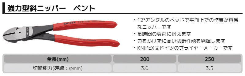 クニペックス 強力型 斜ニッパー ベントタイプ プラスチック
