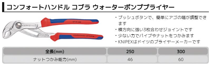 クニペックス ウォーターポンププライヤー コブラ コンフォート