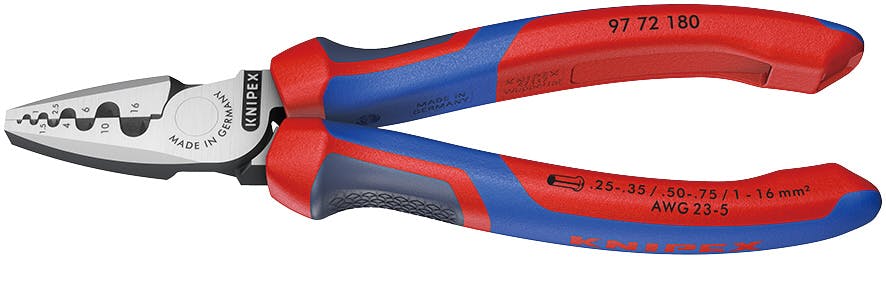 クニペックス エンドスリーブ用 圧着ペンチ 全長180mm 端子圧着 電線接続 配線作業 DIY 電工工具 9772-180 000506278772【別送品】