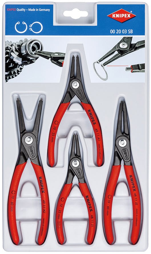 クニペックス 4点入 精密スナップリングプライヤーセット パック付 つかむ 締める 曲げ作業 万能工具 修理作業 DIY 002003SB 000506308031【別送品】