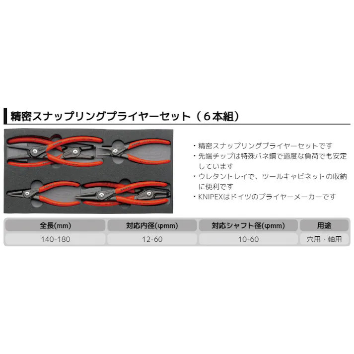 クニペックス スナップリングプライヤーセット ウレタントレイ入リ つかむ 締める 曲げ作業 万能工具 修理作業 DIY 002001V02 000506308502【別送品】