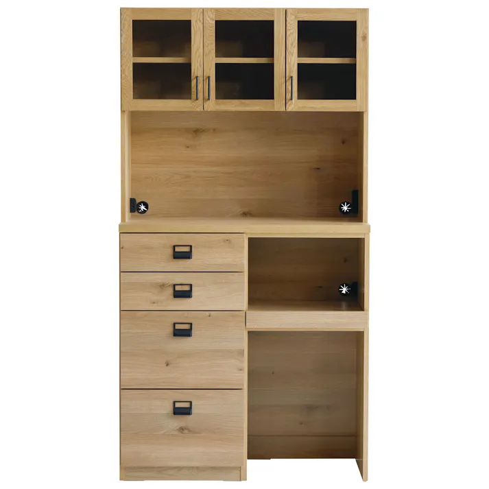 COMFORM 食器棚 ダストン ナチュラル キッチンボード ダイニングボード キッチン収納 オーク材 木目調 ガラス戸 幅100cm ダスト ごみ箱 ナチュラル セット ダストン 346865 カスタマイズ自由 耐震 ダストボックス【別送品】