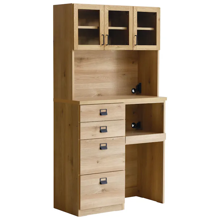 COMFORM 食器棚 ダストン ナチュラル キッチンボード ダイニングボード キッチン収納 オーク材 木目調 ガラス戸 幅100cm ダスト ごみ箱 ナチュラル セット ダストン 346865 カスタマイズ自由 耐震 ダストボックス【別送品】