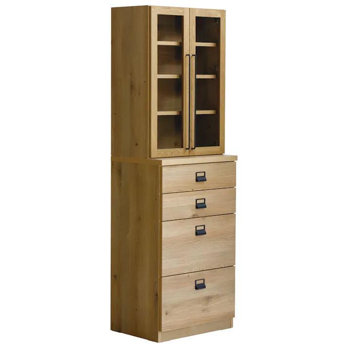 COMFORM 食器棚 ダストン ナチュラル キッチンボード ダイニングボード キッチン収納 オーク材 木目調 ガラス戸 幅60cm ナチュラル ブラウン ダストン 346866 カスタマイズ自由 耐震 ダストボックス【別送品】