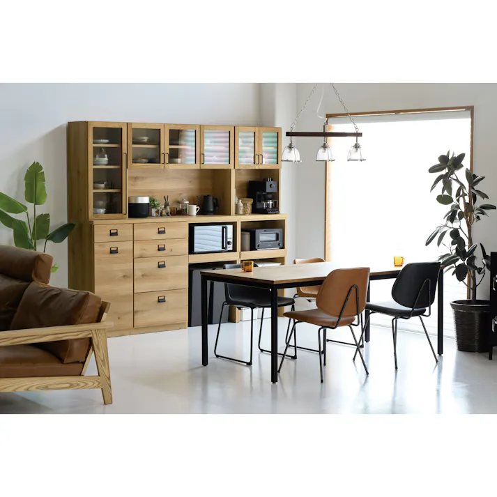 COMFORM 食器棚 ダストン ナチュラル キッチンボード ダイニングボード キッチン収納 オーク材 木目調 ガラス戸 幅60cm ナチュラル ブラウン ダストン 346866 カスタマイズ自由 耐震 ダストボックス【別送品】