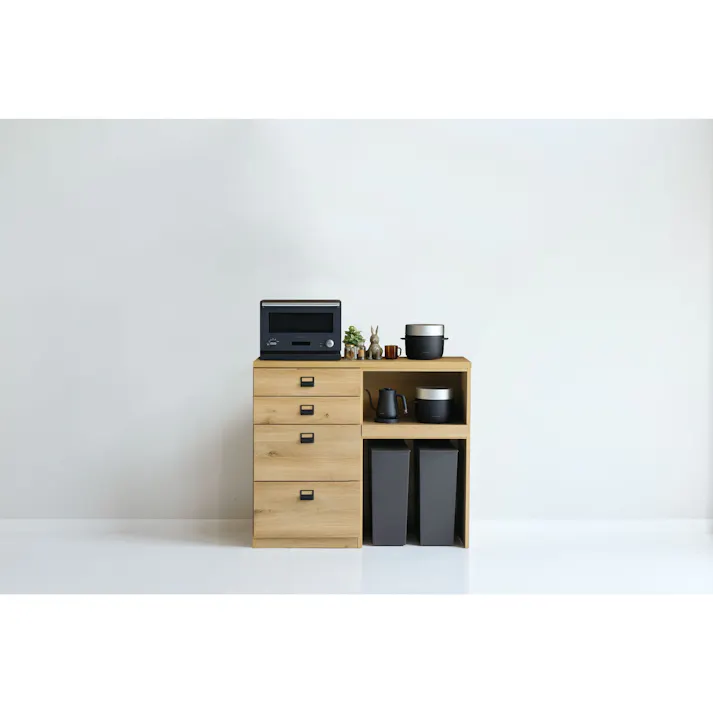 COMFORM 食器棚 ダストン ナチュラル キッチンボード ダイニングボード キッチン収納 オーク 木目調 カウンター 幅120cm 引出 ダスト ごみ箱 ナチュラル ダストン 346871 カスタマイズ自由 耐震 ダストボックス【別送品】