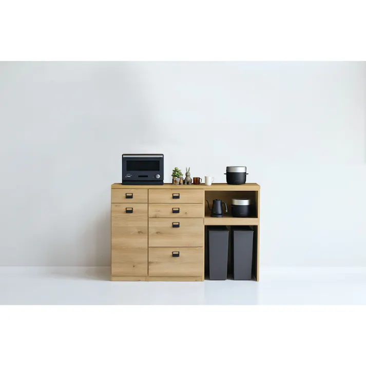 COMFORM 食器棚 ダストン ナチュラル キッチンボード ダイニングボード キッチン収納 オーク 木目調 カウンター 幅160cm 引出 ダスト ごみ箱 ナチュラル ダストン 346875 カスタマイズ自由 耐震 ダストボックス【別送品】