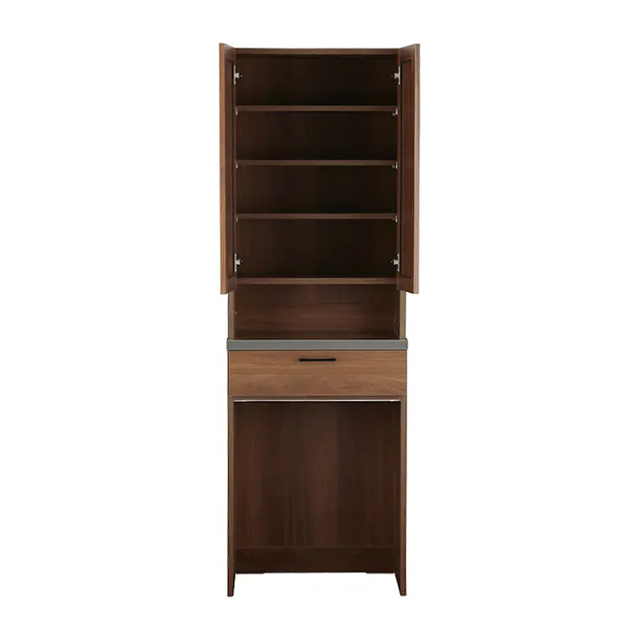 nora. 食器棚 リンツ ブラウン/ハンドルブラック キッチンボード 国産 キッチン収納 キッチンラック 食器棚 幅60cm 開き戸 炊飯器 ダストボックス 60DBダスト リンツ 361700 マグネット ステンレス 防湿【別送品】