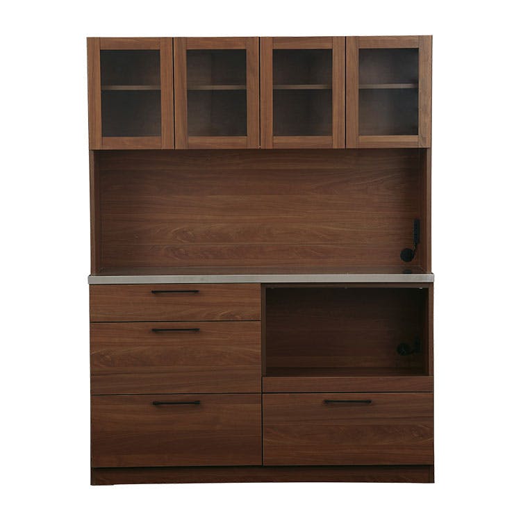 nora. 食器棚 リンツ ブラウン/ハンドルブラック キッチンボード 国産