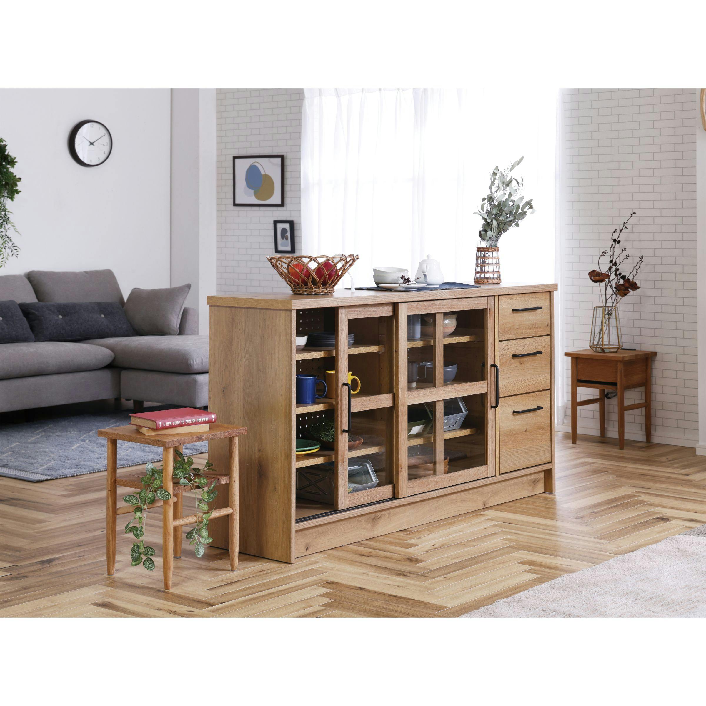 nora. キャビネット エルメ ナチュラル 幅150 木製 ナチュラル