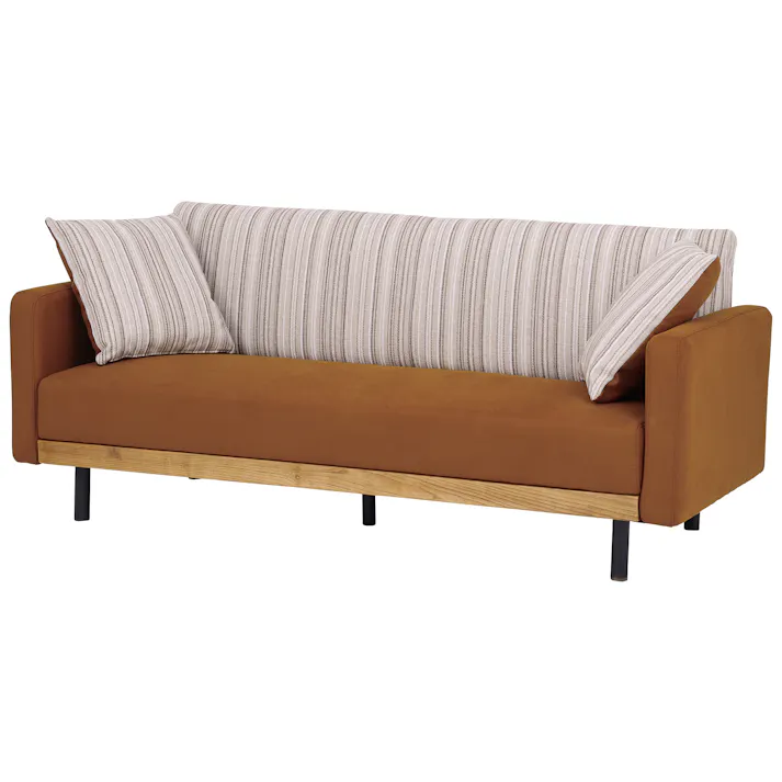 to meet ソファー ラモーン キャメル 2人掛け 北欧 ソファ 二人掛け おしゃれ 椅子 ストライプ柄 レザー風ファブリック ヌバック風 ビンテージデザイン ラモーン 358332 ダイニングソファ 布ソファ 人気【別送品】
