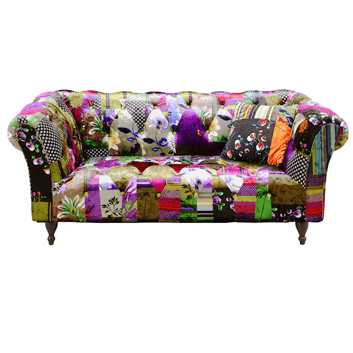 to meet ソファー アダム3A A柄 二人掛け 2.5P 2人掛け 布張り ロータイプ ファブリック パッチワークデザイン レトロ 木製 ロクロ脚 アダム 248219 おしゃれ カラフル ルンバ対応【別送品】