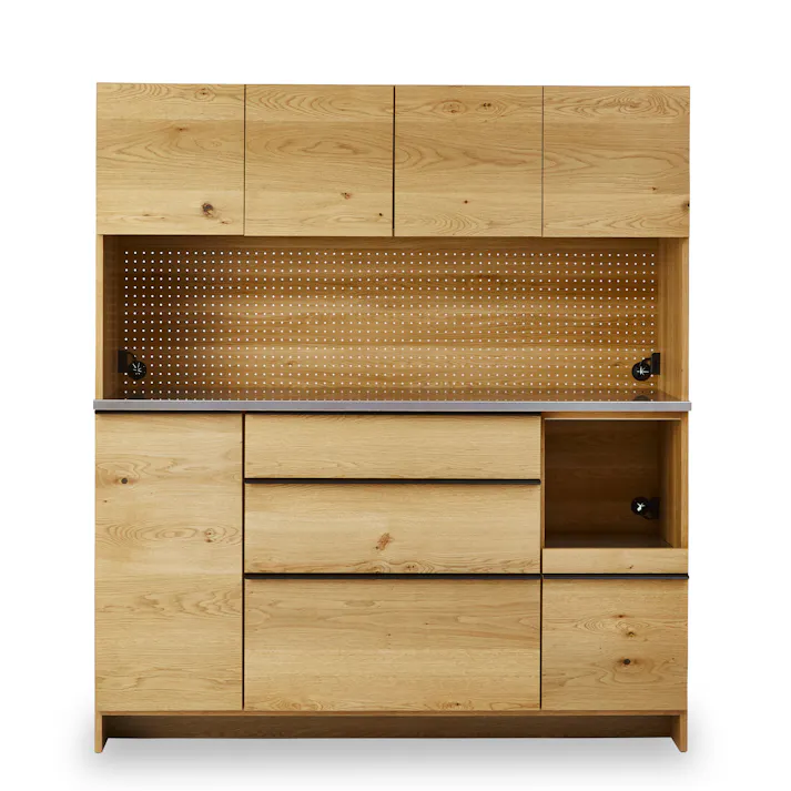 NIPPONAIRE(ニッポネア) 食器棚 オウル2 オーク 幅160cm/ オープンダイニングボード ホワイトオーク材 突板材 国産 収納家具 レンジボード 369694 高級感 食器入れ 和モダン【別送品】