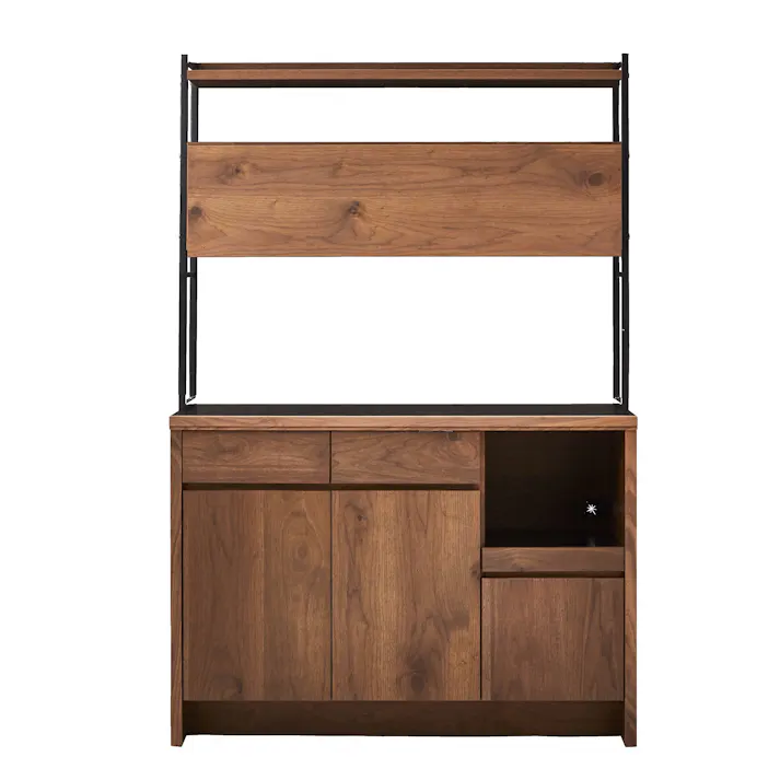 NIPPONAIRE(ニッポネア) 食器棚 ハクチ ウォールナット/フレームブラック 幅120cmオープンダイニングボード ウォールナット材 突板材 国産 ダイニング 収納家具 418162 カジュアル おしゃれ メラミン【別送品】