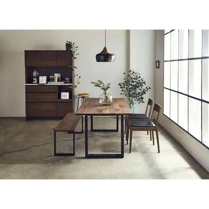 NIPPONAIRE(ニッポネア) ベンチ ボス3 ウォールナット/フレームブラック 幅125cm ウォールナット材 無垢材 国産家具 国産 ダイニングチェア 食卓椅子 平椅子 418383 スチール脚 シンプル おしゃれ【別送品】