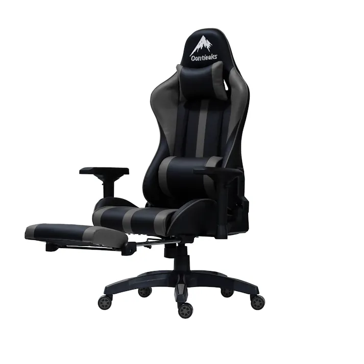 Contieaks(コンティークス) ゲーミングチェア ルセル V3 オットマン付きチェア グレー 合皮 eスポーツ 426039 足置き デスクチェア レーシングチェア【別送品】