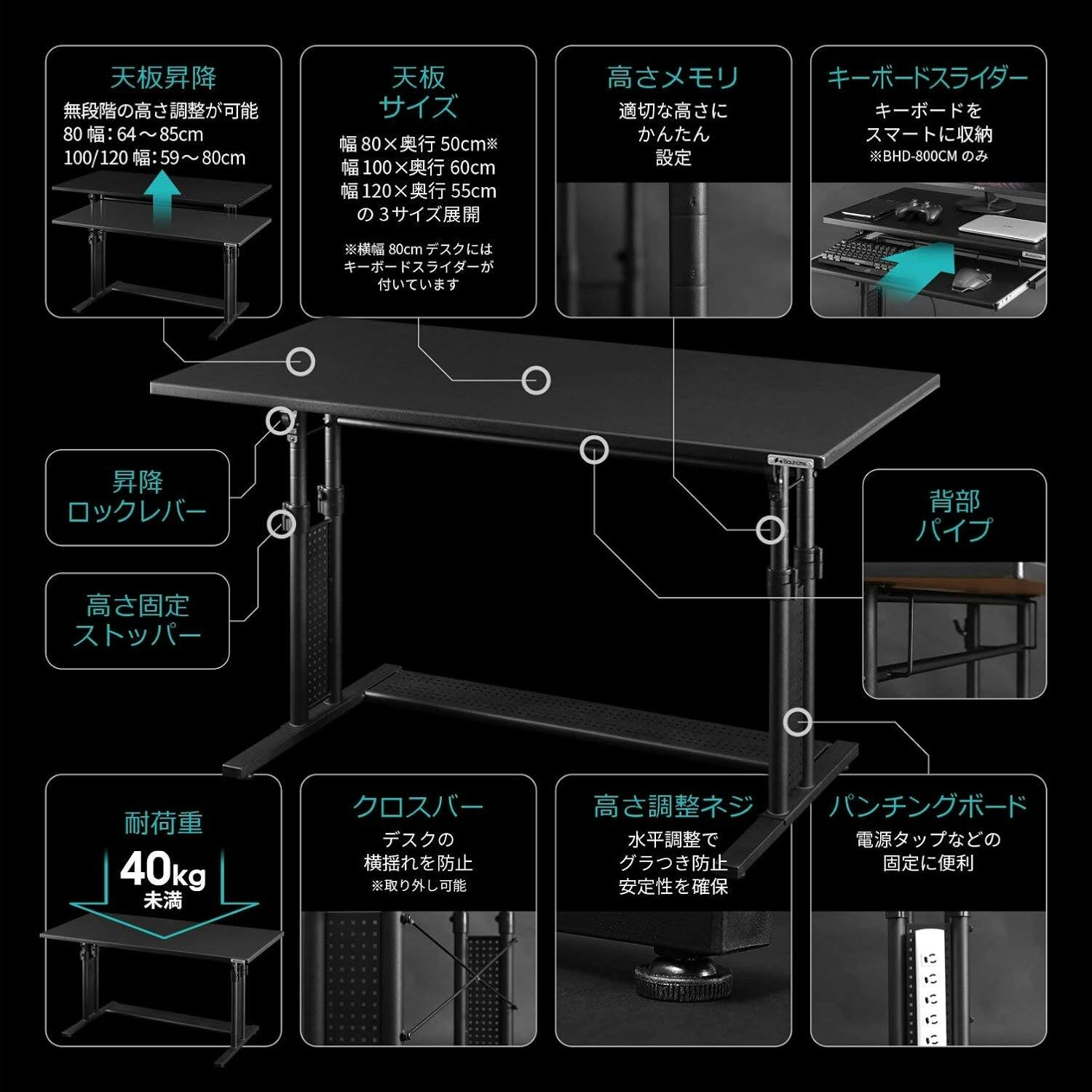 Bauhutte(バウヒュッテ) デスク BHD-1200M ブラック 幅120cm